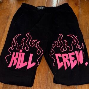 Kill Crew Black Sweats with Pink Flames